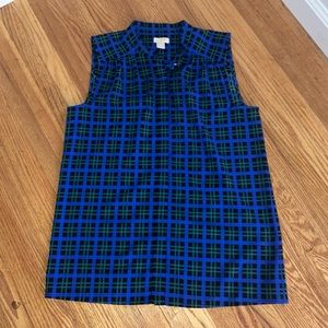 Jcrew grid pattern sleeveless button down shirt